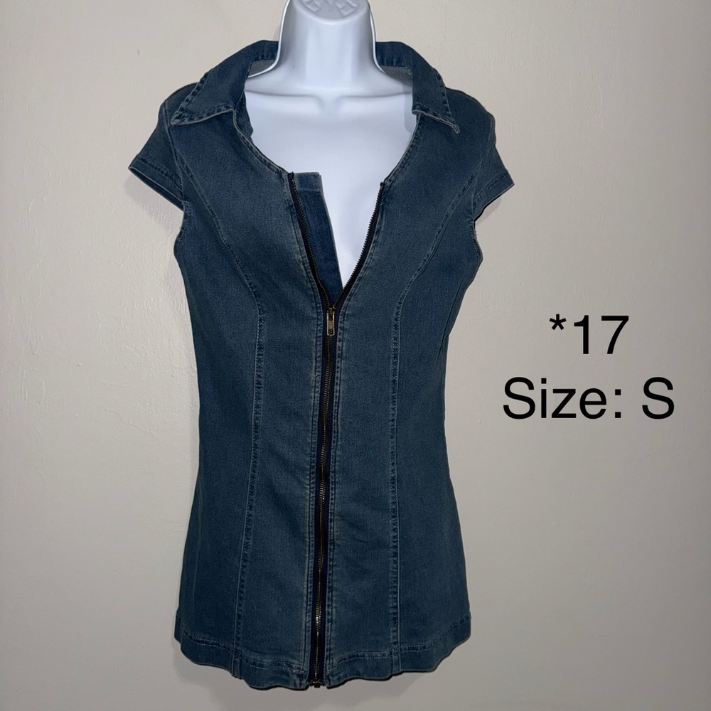 Women's Dark Denim Zip-Front Top